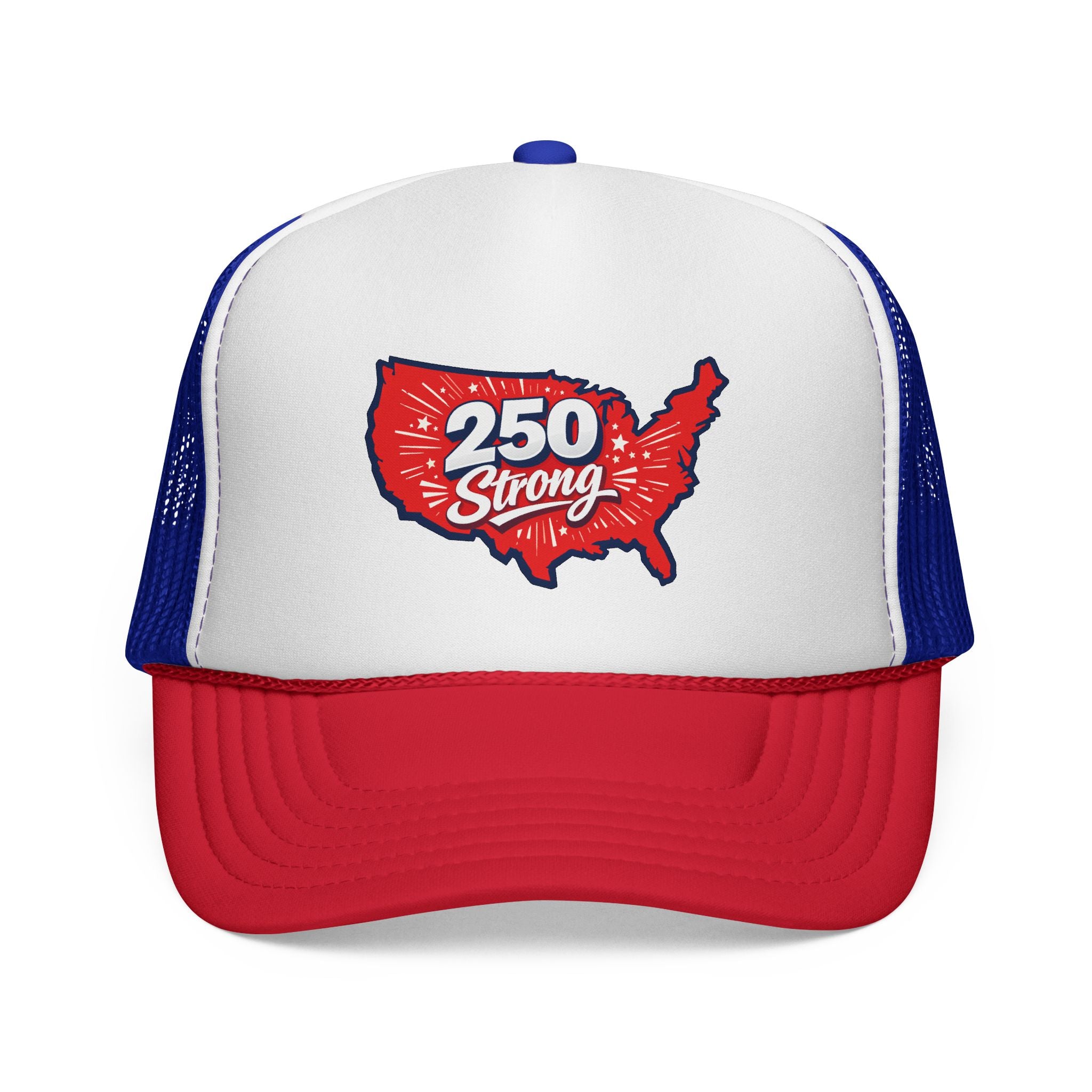 250 Strong USA Trucker Cap — Patriotic Red White & Blue Mesh Hat