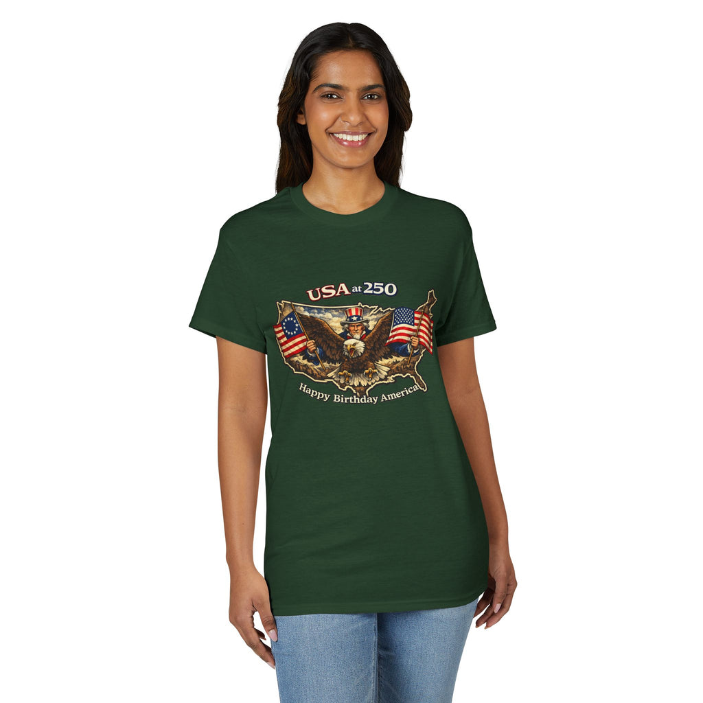 USA 250 Eagle Flag T-Shirt — "Happy Birthday America" Patriotic Tee