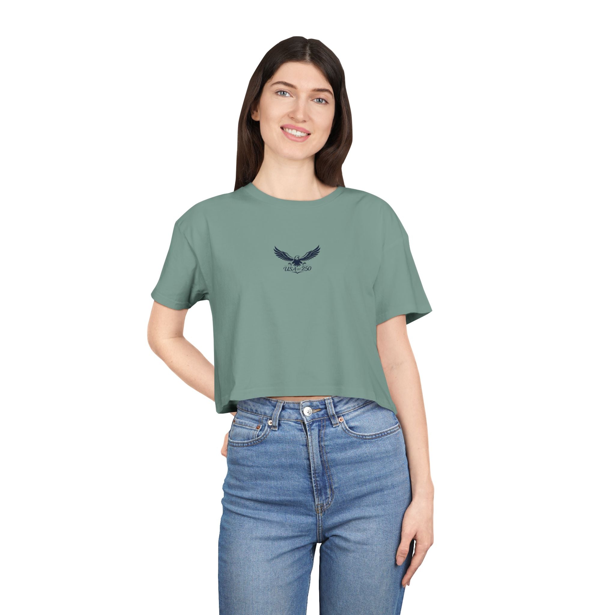 Women's Eagle Graphic Crop Tee – Minimal Center Chest Vintage Bird Top