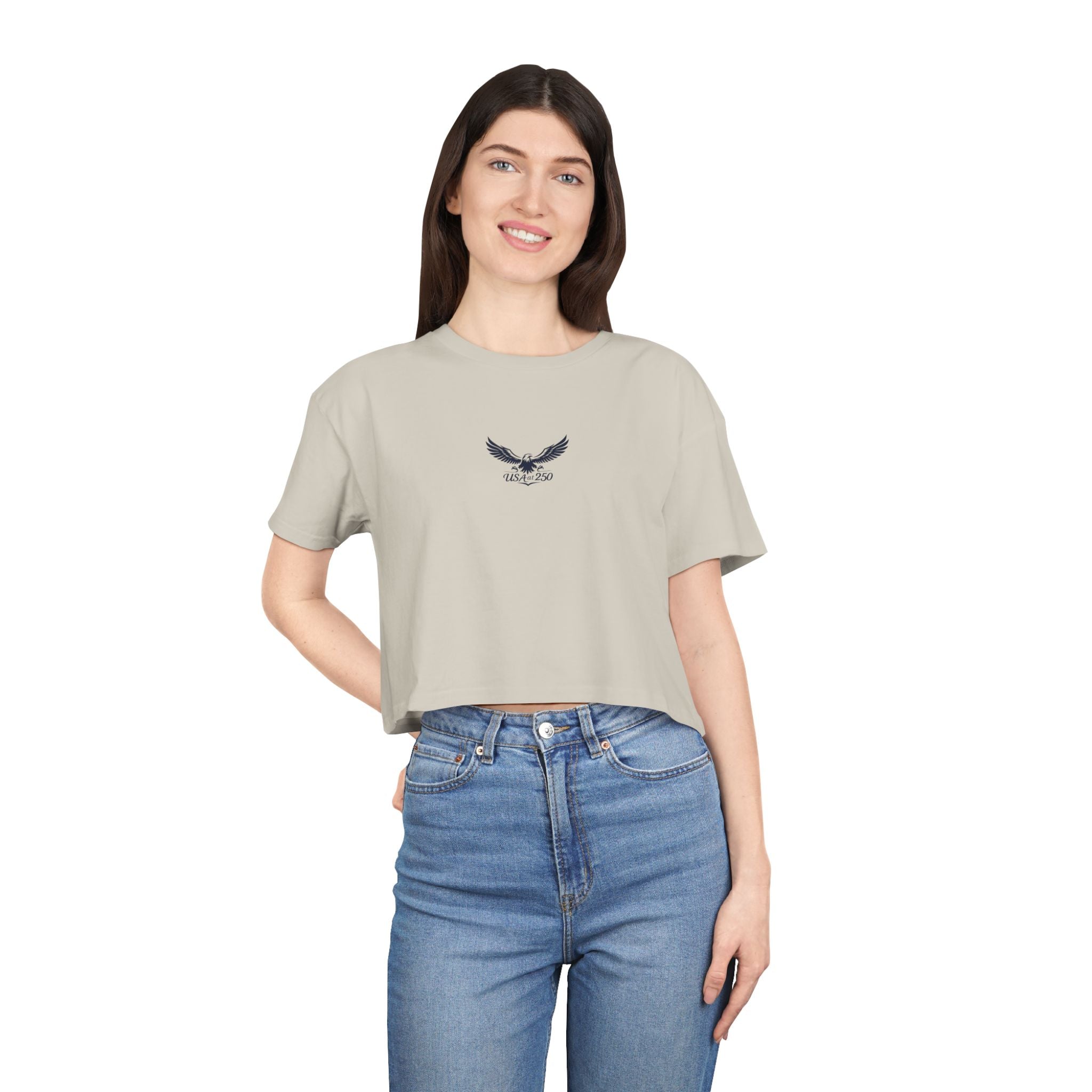 Women's Eagle Graphic Crop Tee – Minimal Center Chest Vintage Bird Top