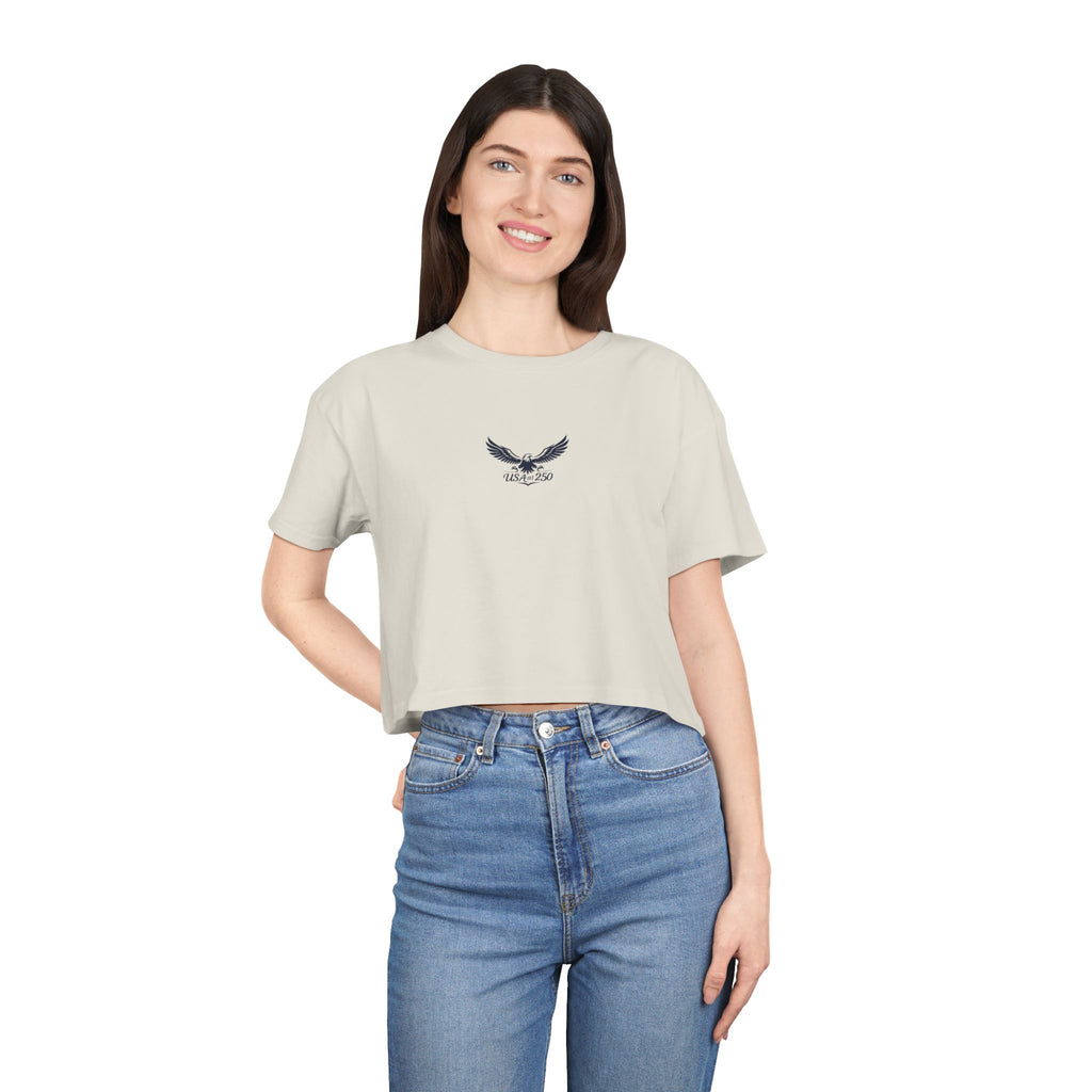 Women's Eagle Graphic Crop Tee – Minimal Center Chest Vintage Bird Top
