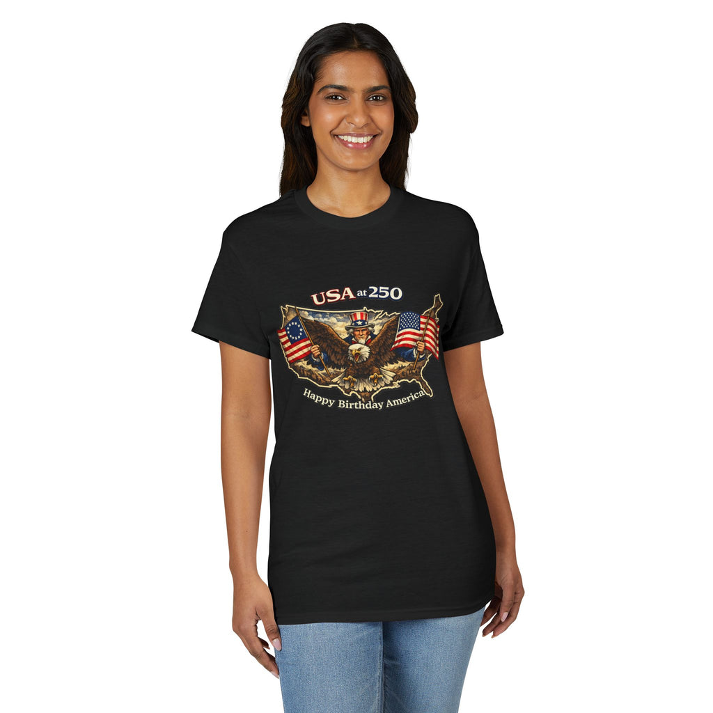 USA 250 Eagle Flag T-Shirt — "Happy Birthday America" Patriotic Tee