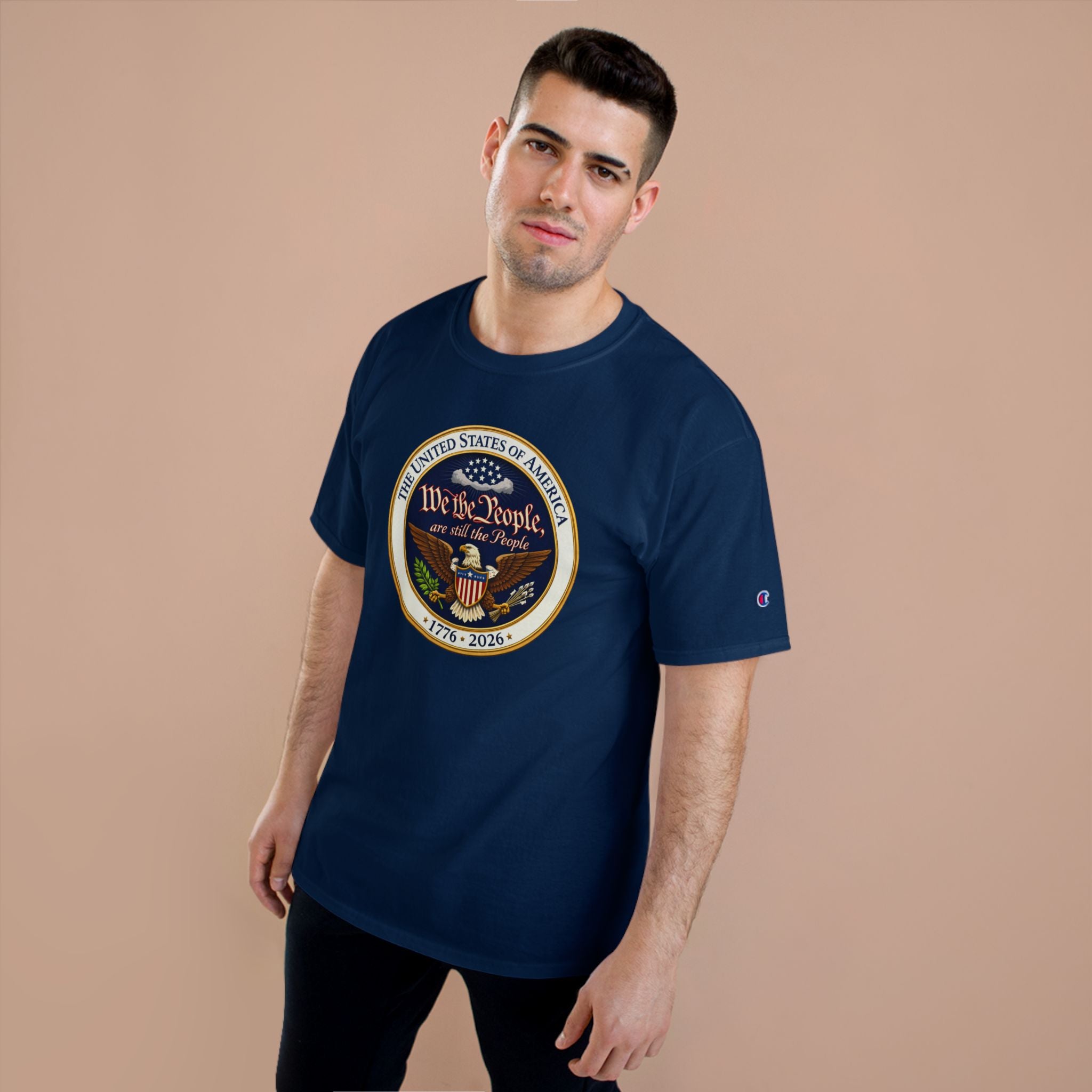 Patriotic "We the People" Champion T-Shirt – 1776–2026 USA Seal Tee