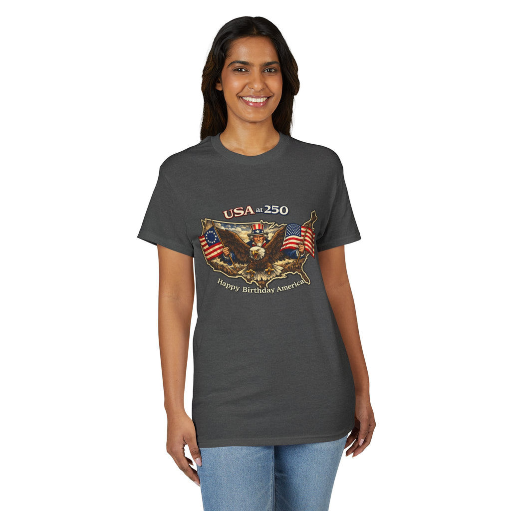 USA 250 Eagle Flag T-Shirt — "Happy Birthday America" Patriotic Tee