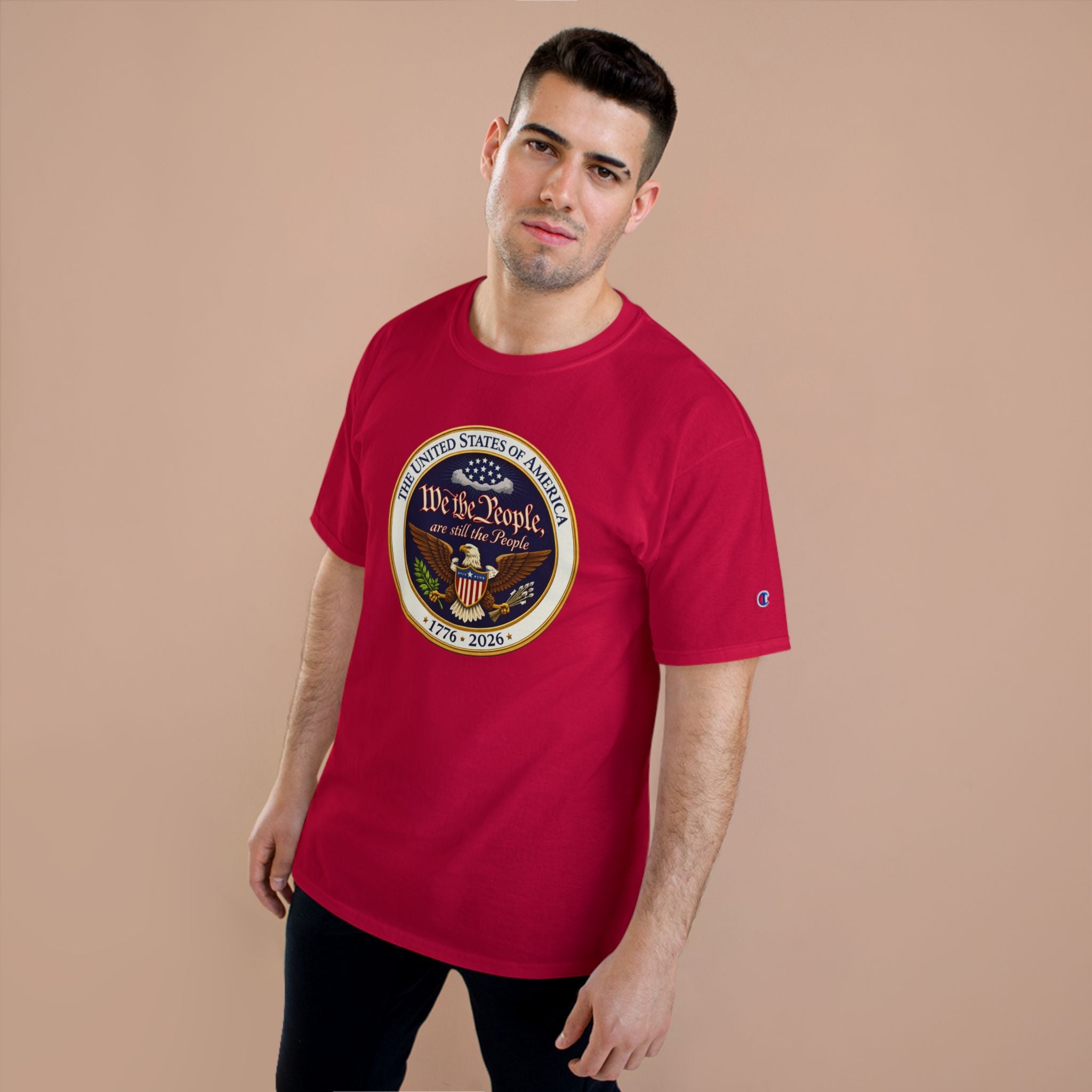 Patriotic "We the People" Champion T-Shirt – 1776–2026 USA Seal Tee