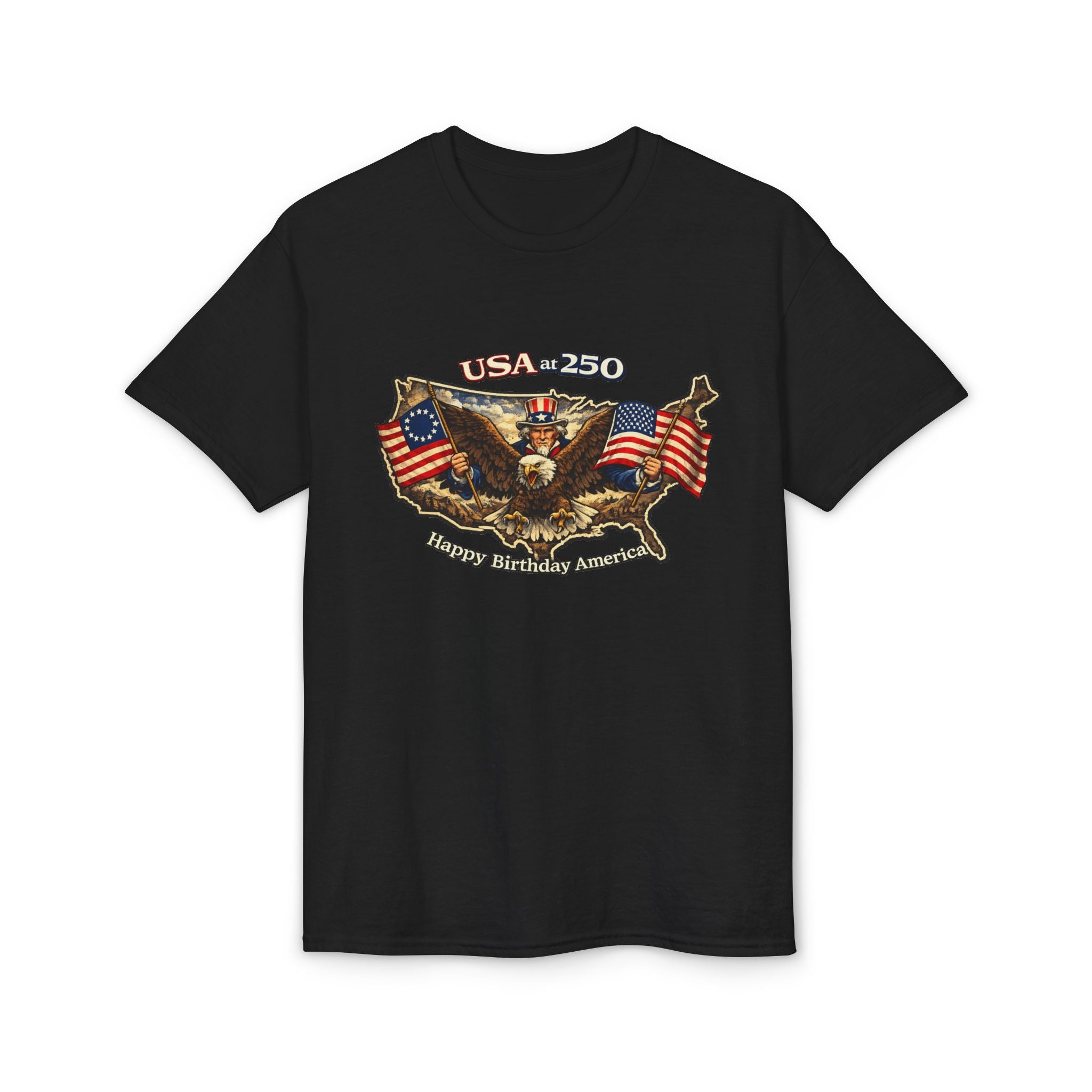 USA 250 Eagle Flag T-Shirt — "Happy Birthday America" Patriotic Tee