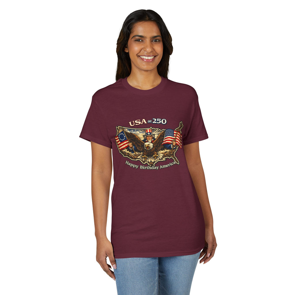 USA 250 Eagle Flag T-Shirt — "Happy Birthday America" Patriotic Tee