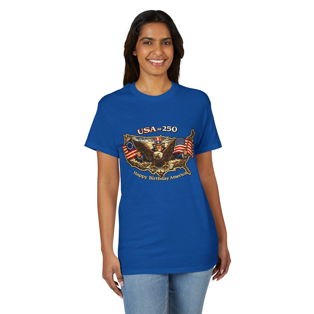 USA 250 Eagle Flag T-Shirt — "Happy Birthday America" Patriotic Tee