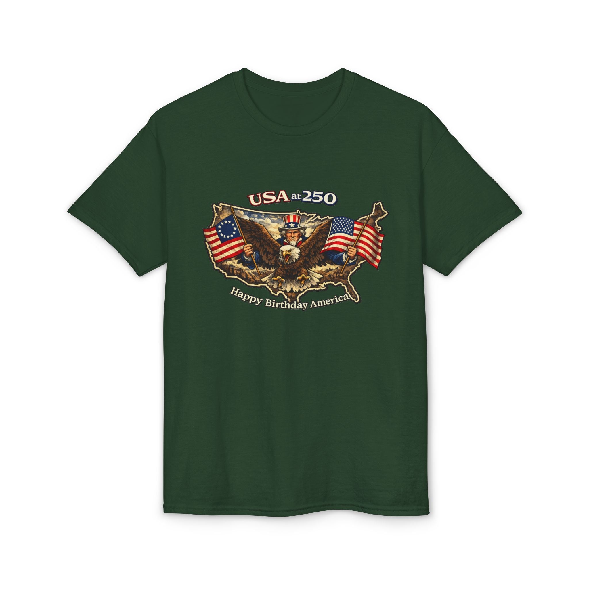 USA 250 Eagle Flag T-Shirt — "Happy Birthday America" Patriotic Tee